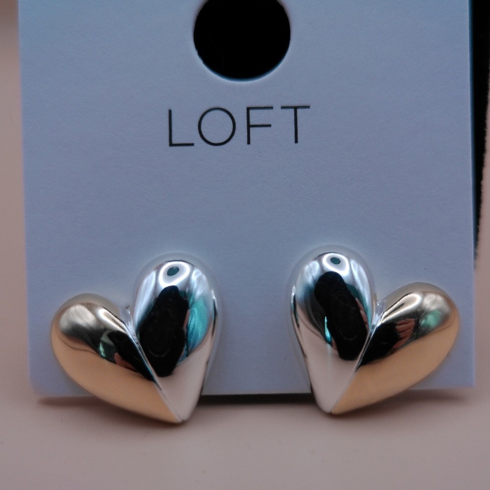 Loft Two Tone Puffed Heart Stud Earrings Mixed Metal Gold Silver 40229805 NWT